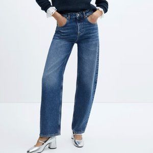 Mango, High-waist balloon jeans, Dark Blue, Size 6